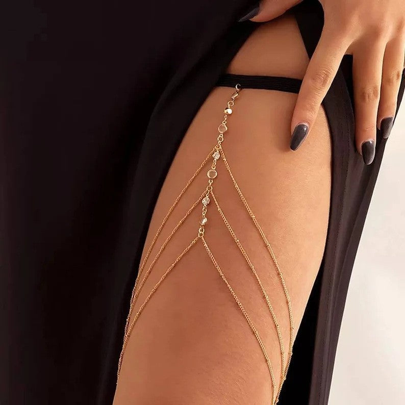 Chain Thigh Jewelry
Sexy Drop Chain Design
Adjustable Elastic Strap
Shiny Metallic Finish
Fits Thigh Curves

Moves gracefully with every step, ultra sexy.